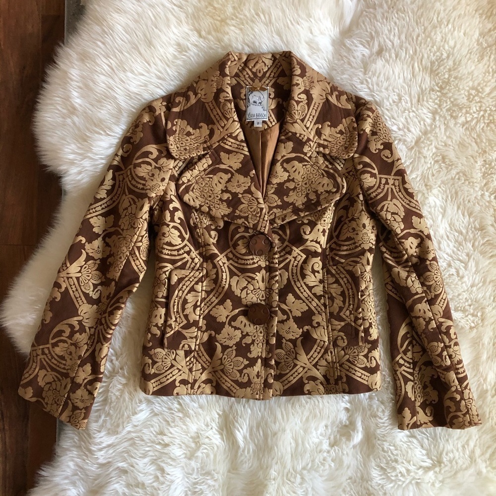 Yoana Baraschi Floral Printed Brown Gold Blazer Jacket 2